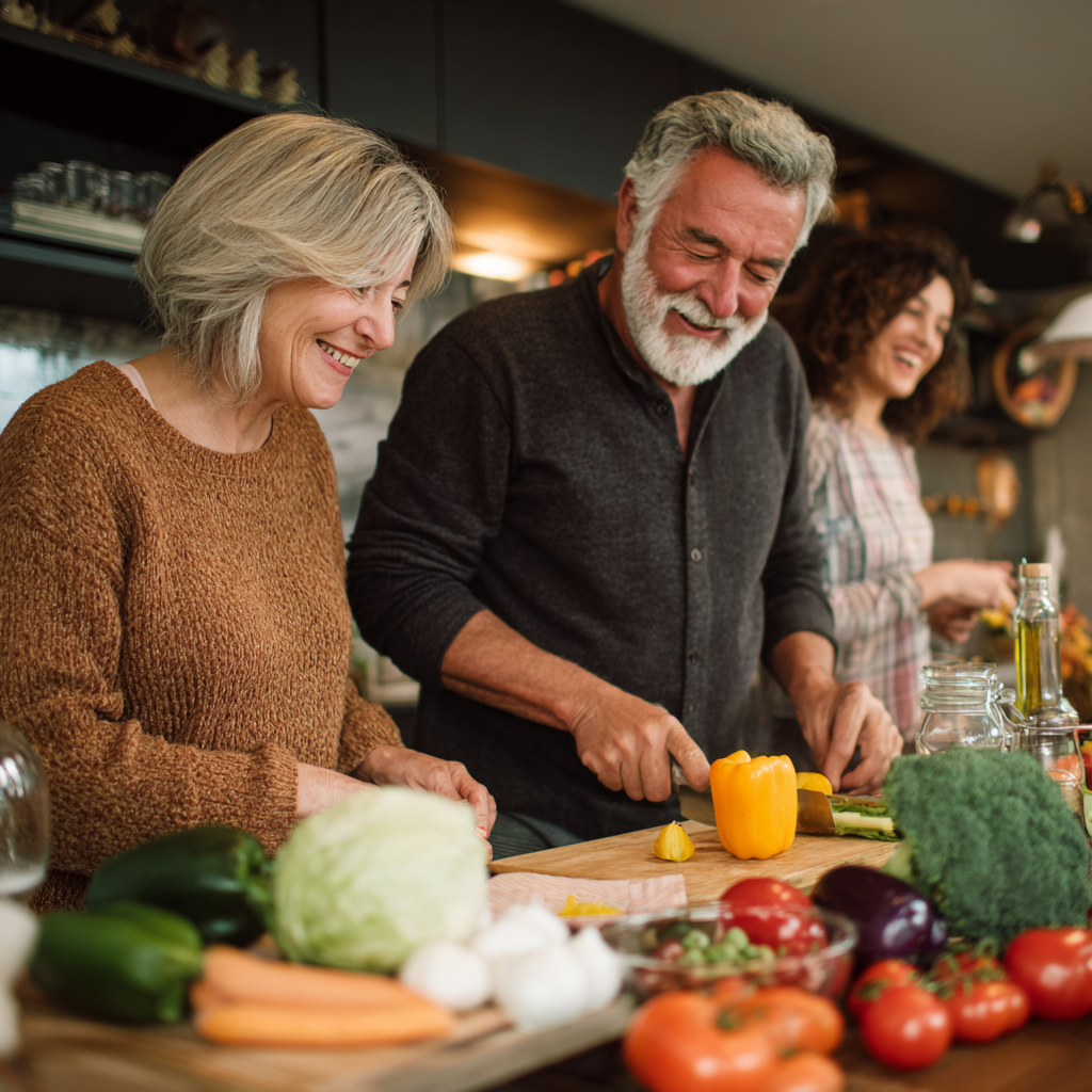 Hungarian couple selecting fresh local produce at farmers market